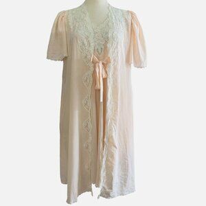 Sara Beth Nightgown lingerie set size small peach lace trim robe nightgown vtg